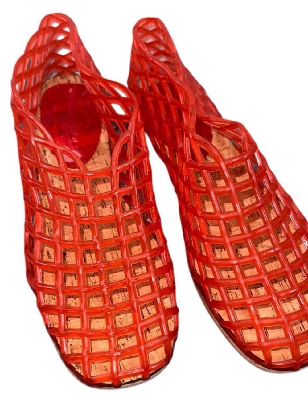 Bright Red Woven Jelly Slip-On Sandals
